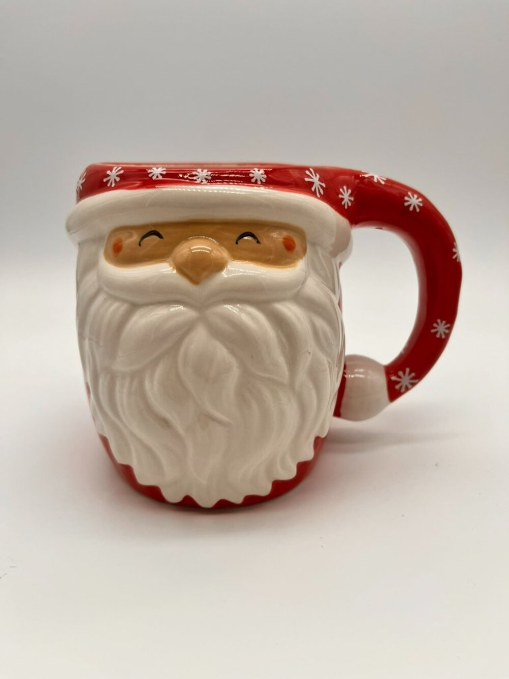 Williams Sonoma Ceramic Santa Claus Head Mug Snowflake Handle Christmas Decor